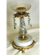 Ornate Girandole Candle Holder Teardrop Prisms &amp; Marble Base Vintage - £31.06 GBP