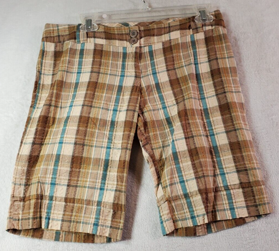 Lipstick Chino Shorts Womens Size 30 Multi Plaid Flat Front Medium Wash ... - $13.09