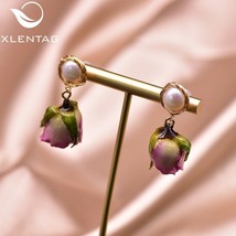 XlentAg Romantic Natural Rose Drop Earrings Pink Purple Flower Women Boho Weddin - £18.78 GBP