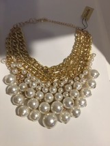Natasha Faux Pearls Large Statement Necklace Gold Chunky new - £116.68 GBP