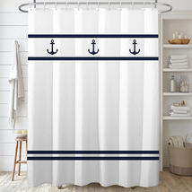 Decoreagy Navy Anchor Shower Curtain Sets for Bathroom, Blue White Striped Showe - £23.90 GBP