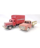 2 Vintage Tin Trucks Express Box And Service Both Friction Motor Made In... - $433.33 MXN