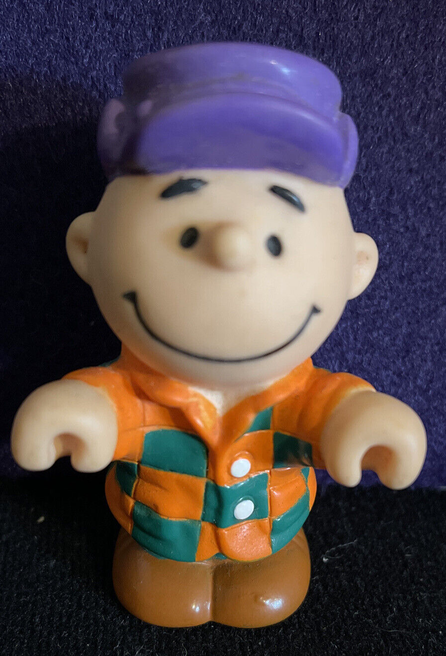 Charlie Brown 1966 3-Inch Vinyl Figurine Purple Hat Checkered Shirt Vintage - $6.97