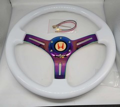 Brand New 350mm 14&#39; Universal JDM RED HONDA Deep Dish ABS Racing Steering Wheel  - £59.25 GBP