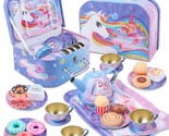 27Pcs Kids Tea Party Set For Little Girls Unicorn Gift Pretend Toy Tin T... - $39.99