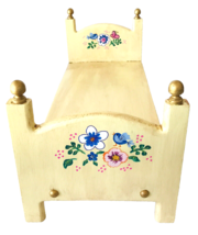 Hand Painted Wood Doll Bed for 18&quot; Dolls Teddy Bears Pets Signed OOAK New Yellow - £57.99 GBP