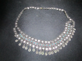 Middle Eastern sterling turquoise necklace choker - £98.92 GBP