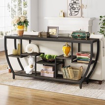 Modern Industrial 70-inch Long Narrow Console Sofa Table with Black Wood Shelves - $319.49