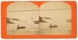 c1890&#39;s Real Photo Rare Stereoview Card Two Men In Boat Aiming Rifle Waterfalls - £12.58 GBP