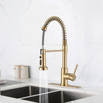 Pull Down Sprayer Spring Kitchen Sink Faucet Brushed Gold - £71.74 GBP