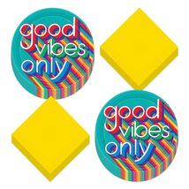 70&#39;s Decades Party Supplies - Good Vibes Paper Large Dinner Plates and Lunch Nap - £12.92 GBP