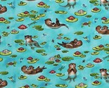 Cotton River Romp Otters Lily Pads Frogs Rivers Fabric Print by the Yard... - £11.98 GBP