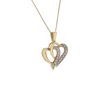 0.30 Carat Round Cut Diamond Double Heart Pendant on Box Link Chain 10K ... - £141.99 GBP