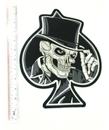 Skull Ace Of Spades Patch Black Top Hat 11&quot; Halloween Skeleton Card Embr... - $48.40