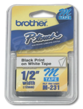 Brother M231 P-touch Label Tape 1/2&quot; Black on White 31 Count - $108.30 MXN