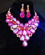 Vitrail Red Gold, Rhinestone Necklace Earrings, Vitrail Crystal Jewelry, Pageant - £67.12 GBP