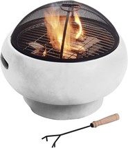 Teamson Home Mgo Light Concrete Round Charcoal And Wood Burning Fire, Light Gray - £113.48 GBP