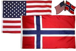 AES Wholesale Combo USA &amp; Norway Country 2x3 2&#39;x3&#39; Flag &amp; Lapel Pin Fade Resista - £7.09 GBP