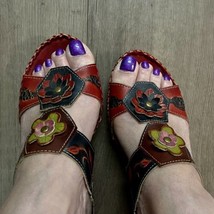 Spring Step Matilda Australian Red &amp; Black Floral Slides Sandals Wms Eu 40/US 9 - £29.49 GBP