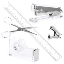 Silver Acrylic Lucite Bundle | Premium Stapler, Tape Dispenser, Scissors, Staple - £50.38 GBP