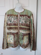 Sandy Starkman Vintage Boho Earth Tones Ribbons Embroidery Jacket Lg Silk Blend - £40.05 GBP