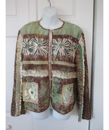 SANDY STARKMAN Vintage BOHO Earth Tones Ribbons Embroidery Jacket LG Sil... - £39.80 GBP