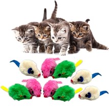 9 Pcs Furry Mice Soft Interactive Toy Catch Mouse Play Pet Cat Kittens Exercise - £12.05 GBP