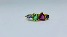 Natural  Tanzantine ,diamond ,emerald and tourmaline ring in 14k hallmarked gold - £927.46 GBP