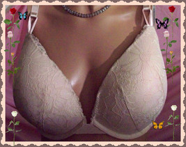 38C  Beige LACE  Mesh Wings Extreme Lift Victorias Secret Plunge PushUp UW Bra  - £32.16 GBP