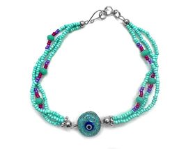 Mia Jewel Shop Evil Eye Round Acrylic Chip Stone Inlay Seed Beaded Multi Strand  - £12.65 GBP