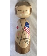 Vtg Japanese Kokeshi Doll Misawa Japan Flags Hand Painted Wood 7.25” Signed - $34.65