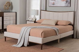 Verene Channel Tufted Beige Fabric and Wenge Brown Wood Queen Bed - $5,457.57 MXN