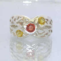 Red Orange Yellow Sapphire 925 Silver Ring Size 7.5 Ajoure Wide Woven Design 665 - £75.64 GBP