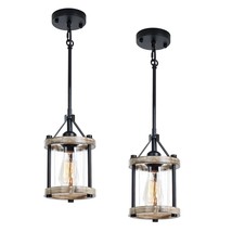 Farmhouse Pendant Light, Rustic White Wood Metal Cage Hanging Light Fixtures Wit - £117.04 GBP