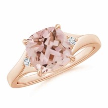 ANGARA Split Shank Cushion Morganite Solitaire Ring for Women in 14K Solid Gold - £998.17 GBP