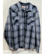 Levi&#39;s Western Shirt Size Large Pearl Snap Blue Gray Plaid Men&#39;s Modern Fit - £11.82 GBP