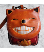 Happy Cat Leather With Fish Wristlet Wallet Change Coin Purse Zip Closur... - €14,43 EUR