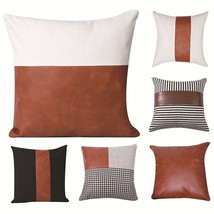 18x18 Vintage Faux Leather Throw Pillow Covers Sofa Cushion Zip Cover Decorative - £13.31 GBP