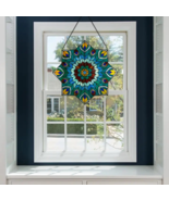 24&quot;H Presley Blue Peacock Stained Glass Window Panel - $227.58