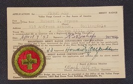 1943 Vintage Bsa First Aid Embroidered Merit Badge Collingdale Pa Rob Bryans - £32.97 GBP