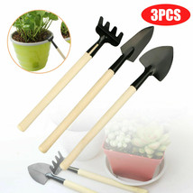 3pcs Set Shovel Rake Spade Wood Handle Metal Head Kids Tool Mini Garden Tools - £4.97 GBP