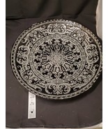 LARGE BLACK TURKISH GLASS REVERSE PAINTING GILTTER SILVER BOWL 15&quot; MEDAL... - £27.30 GBP