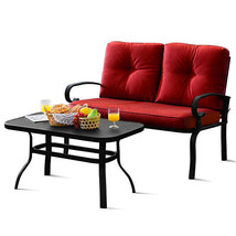 2 Pieces Patio Loveseat Bench Table Furniture Set with Cushioned Chair-R... - $277.44