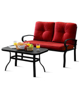 2 Pieces Patio Loveseat Bench Table Furniture Set with Cushioned Chair-R... - £221.73 GBP