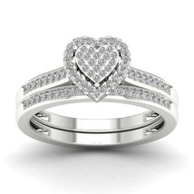S925 Sterling Silver 0.25Ct TDW Diamond Heart Halo Bridal Set With 1 Band - £165.24 GBP