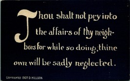 Humor Motto Thou Shalt Not Pry Into the Affairs of They Neighbor UNP Postcard DB - £3.10 GBP