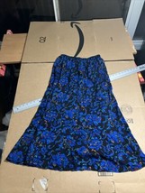 Vintage Liz Baker Midi Skirt Sz M A-Line Blue Floral Rayon Elastic Waist... - $11.87