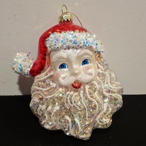 Robert Stanley Christmas Tree Ornament Large Santa Head Red Hat Glitter ... - £11.33 GBP