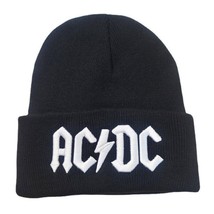 AC/DC Knit Ski Hat Beanie Black and White Heavy Metal 80&#39;s Rock Lovers Gift - £4.47 GBP