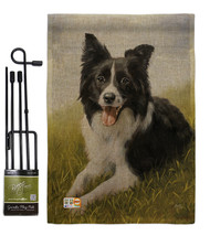 Border Collie Burlap - Impressions Decorative Metal Garden Pole Flag Set GS11007 - £27.15 GBP